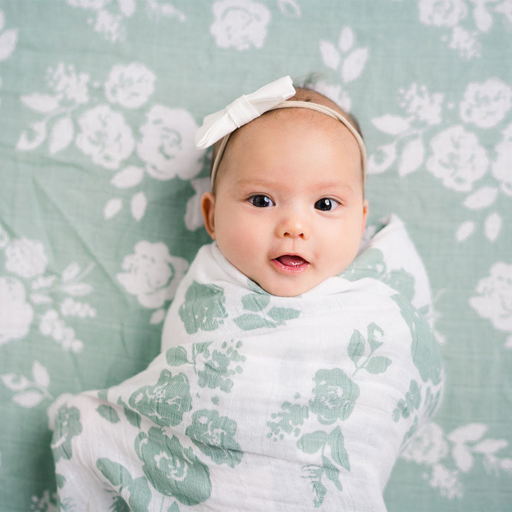 Muslin Swaddle Blanket Set Premium Cotton Vintage Floral + Modern Floral Swaddle Blanket Bebe au Lait