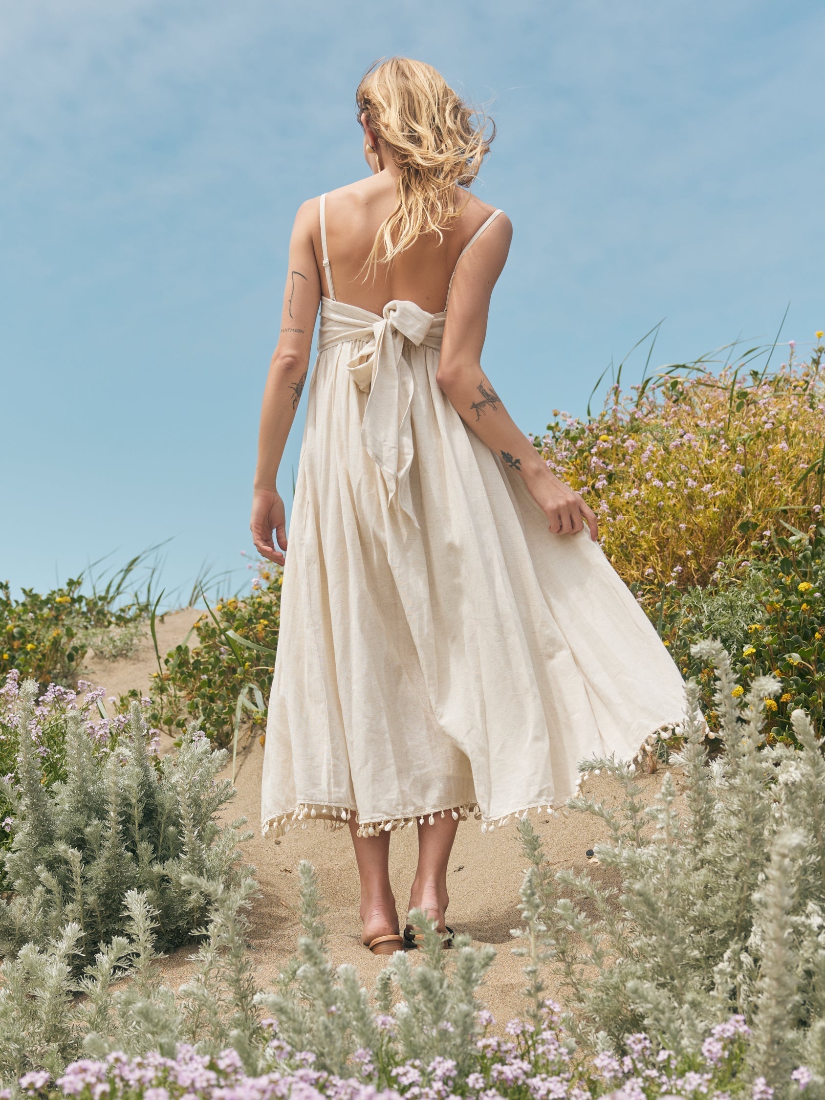 Gavin Puka Beaded Midi Dress - Light Sand/Puka Shell Fringe