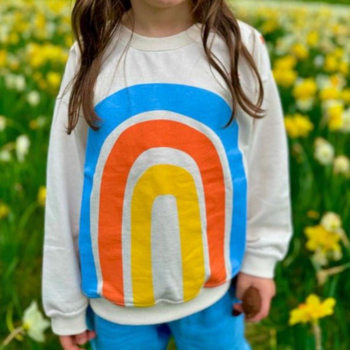Recycled Cotton Rainbow Kid Sweatshirt - Natural/multi