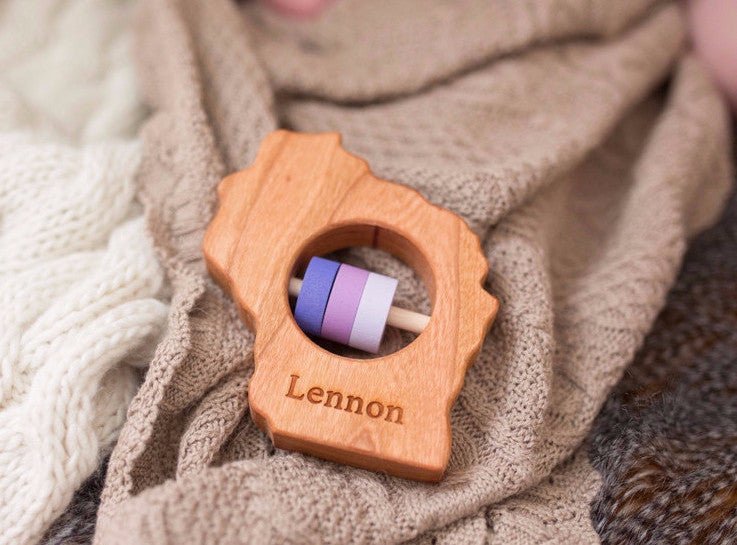 Wisconsin State Wooden Baby Rattle™ Rattles Bannor Toys