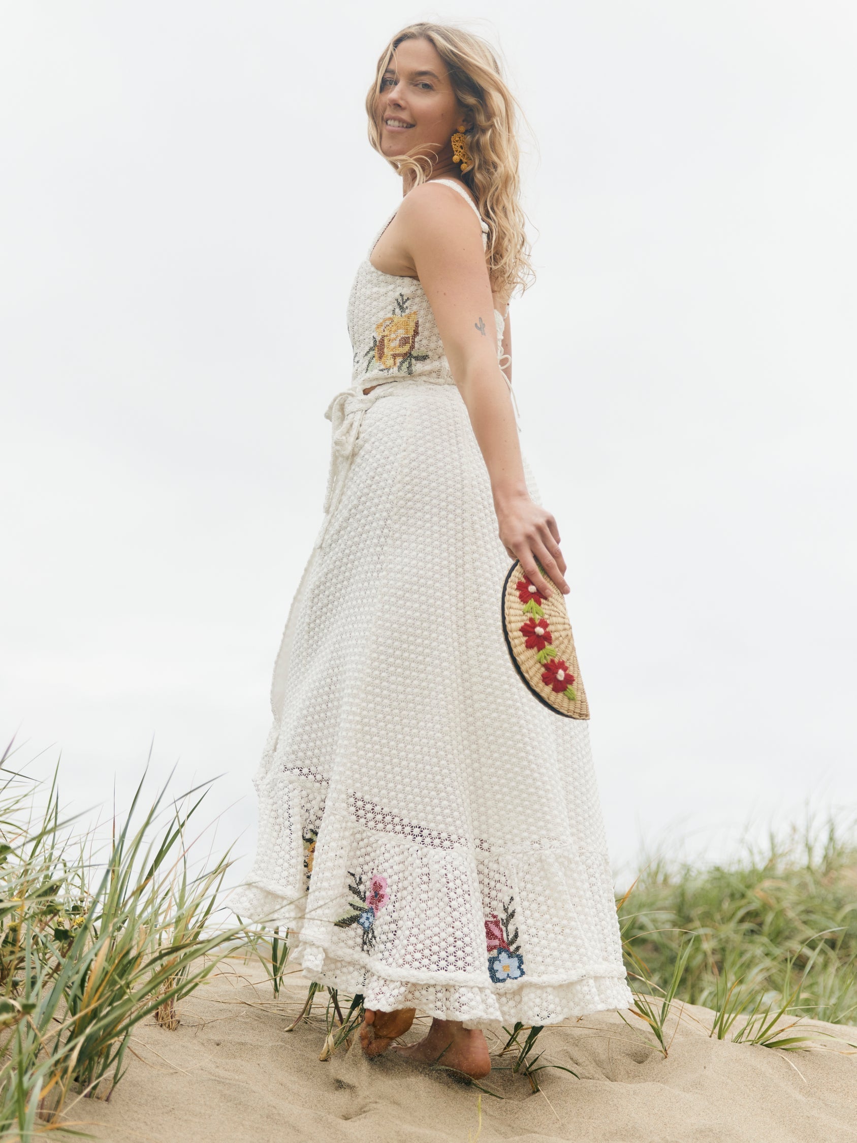 Camila Top - Cream Crochet/Multicolor Floral Embroidery