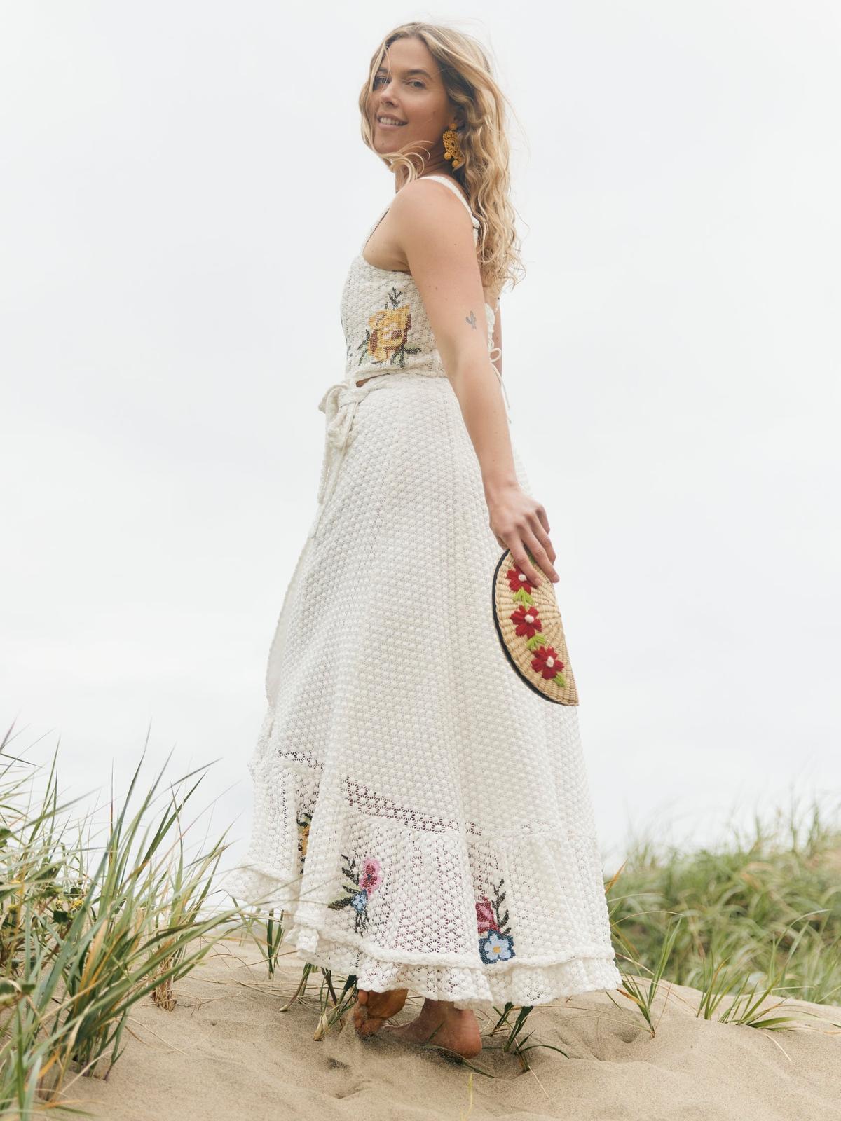 Camila Top - Cream Crochet/Multicolor Floral Embroidery - FINAL SALE