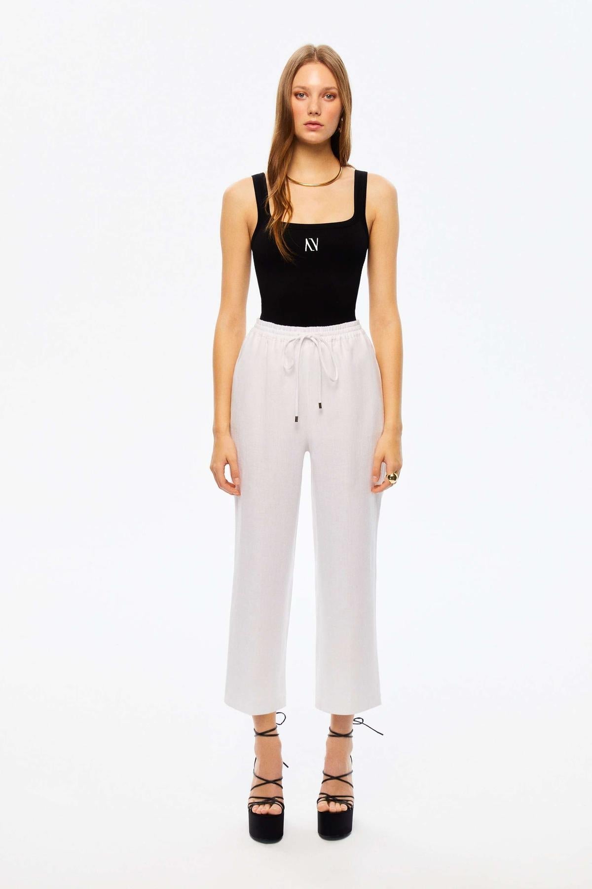 Wide-Leg Linen Pants - Ecru