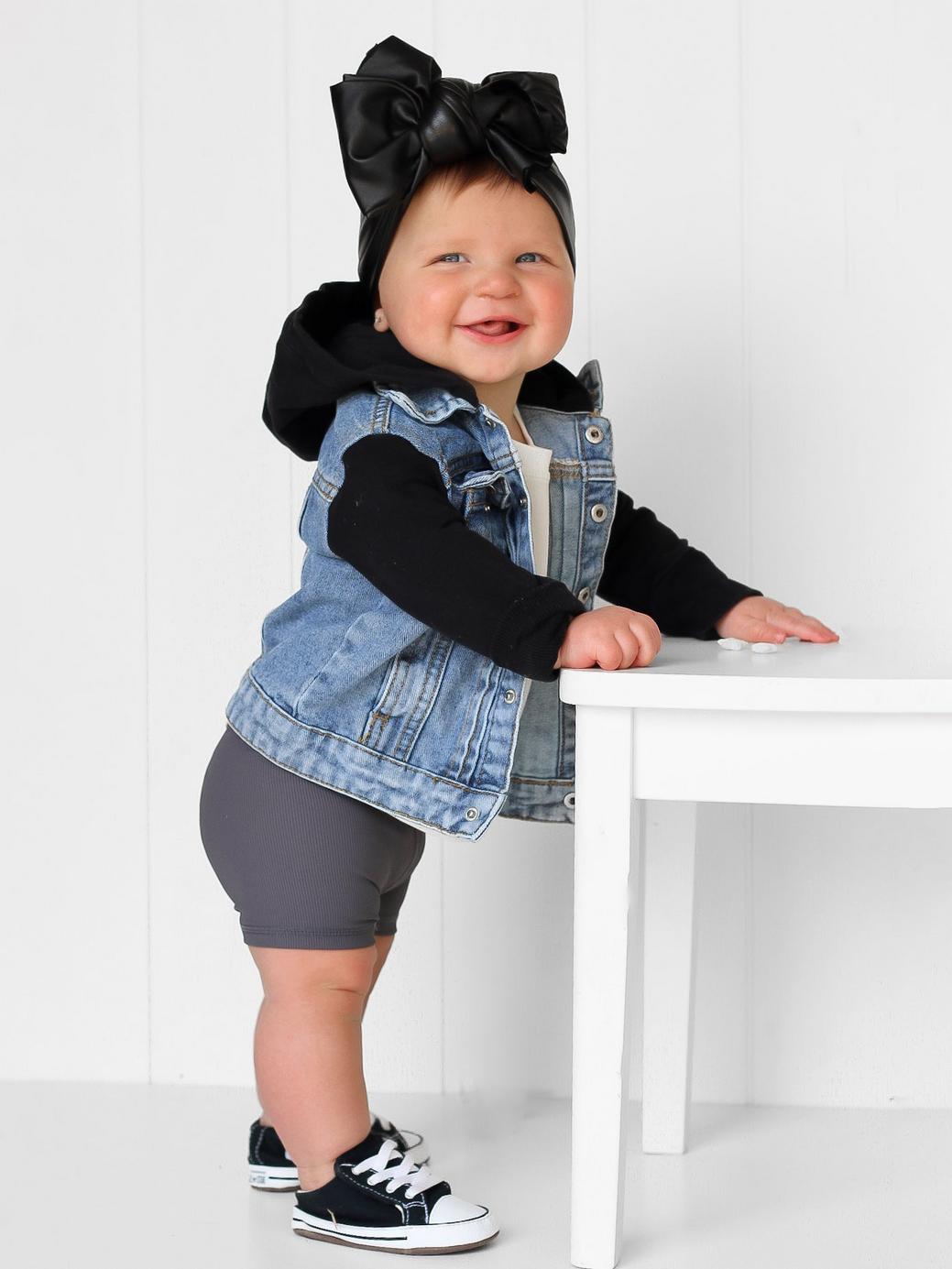 Baby Athletic Ribbed Biker Short - Grey