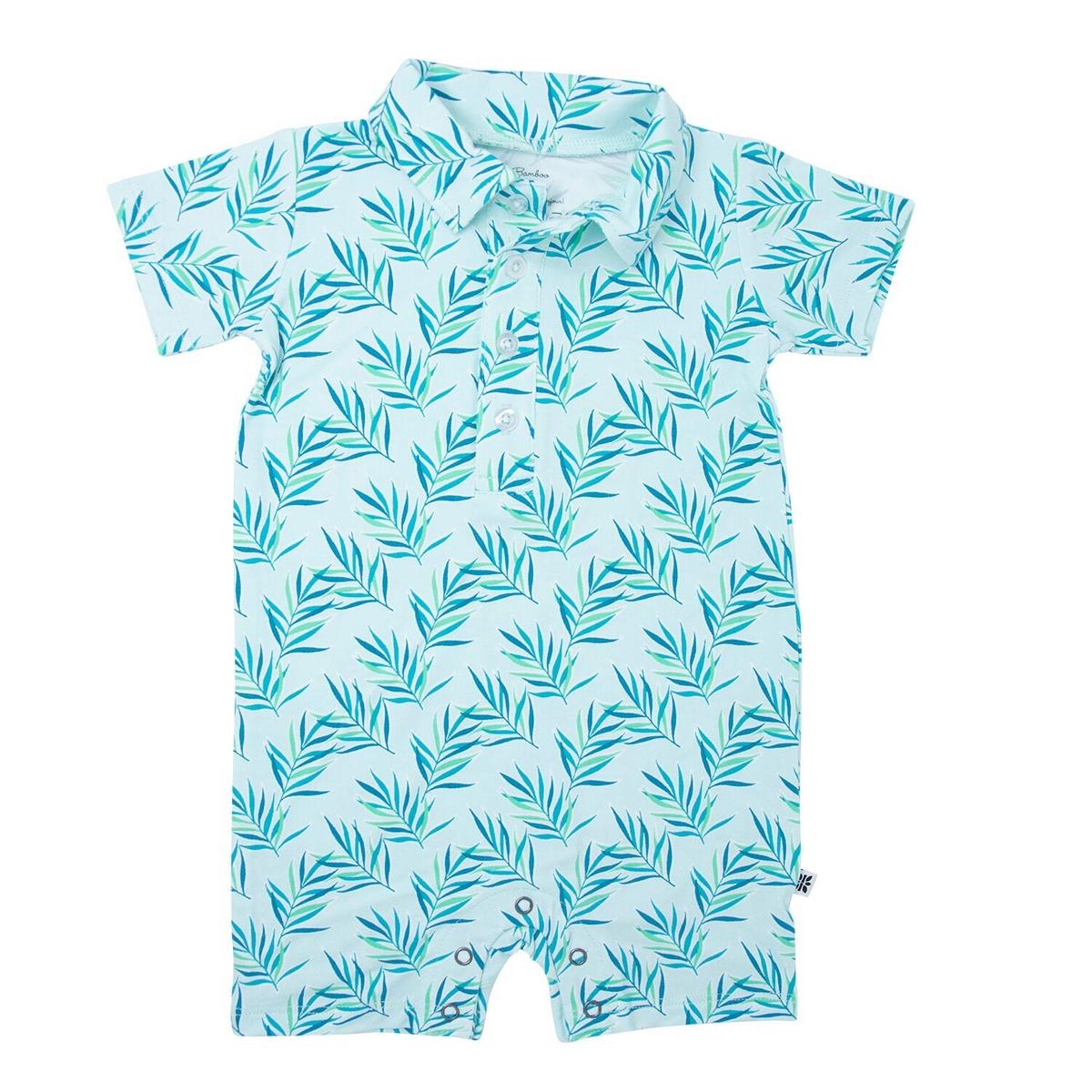 Polo Romper - Palms Blue