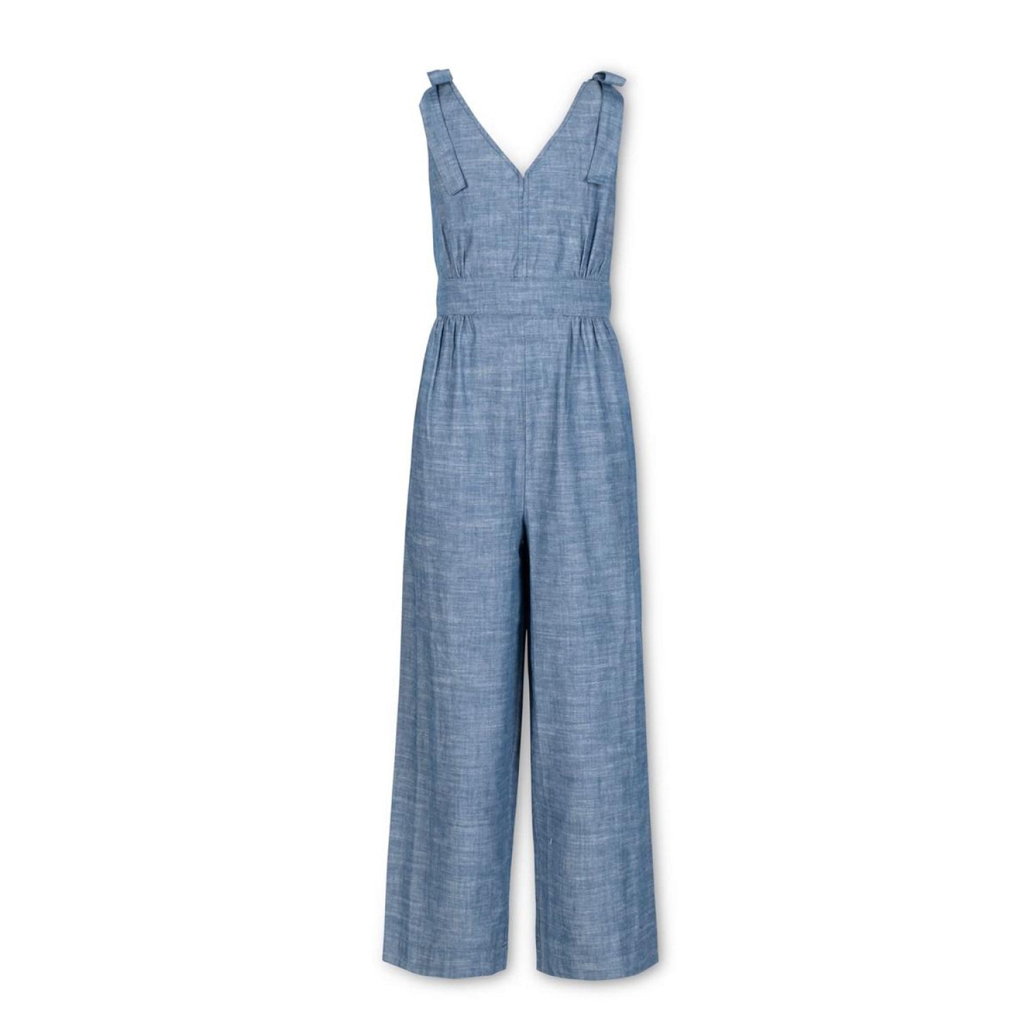 Women's Bow Shoulder Organic Jumpsuit - Blue Chambray - FINAL SALE