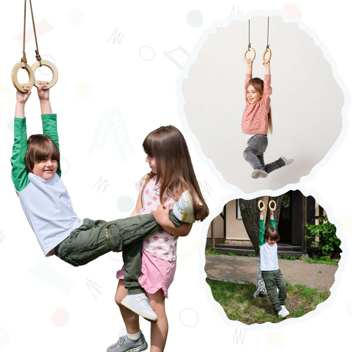 Wooden gymnastic rings for kids Single Swing Goodevas