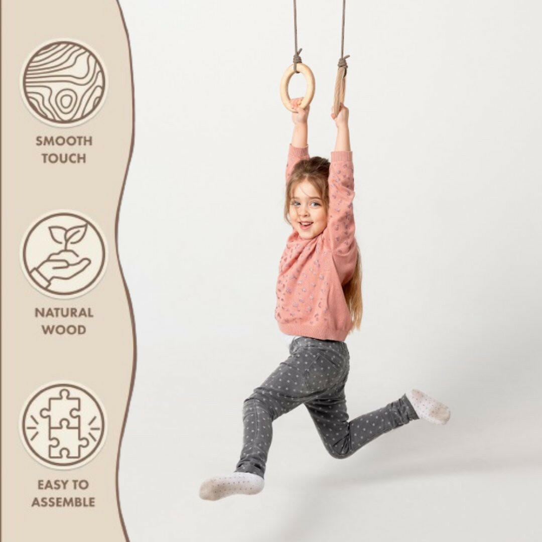 Wooden gymnastic rings for kids Single Swing Goodevas
