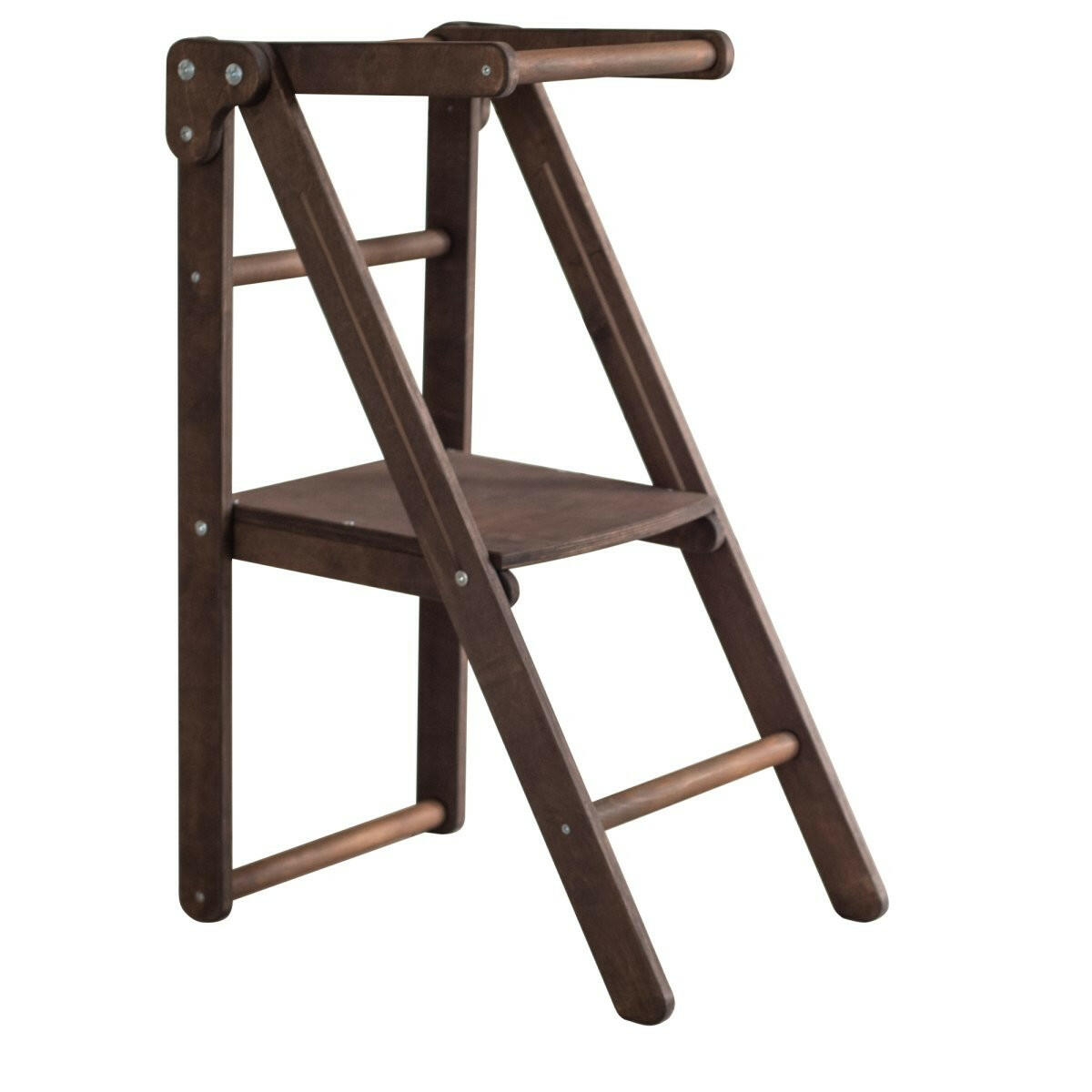Wooden Step Stool for Preschool - Kid Chair That Grows - Chocolate Kitchen Helper Tower Goodevas