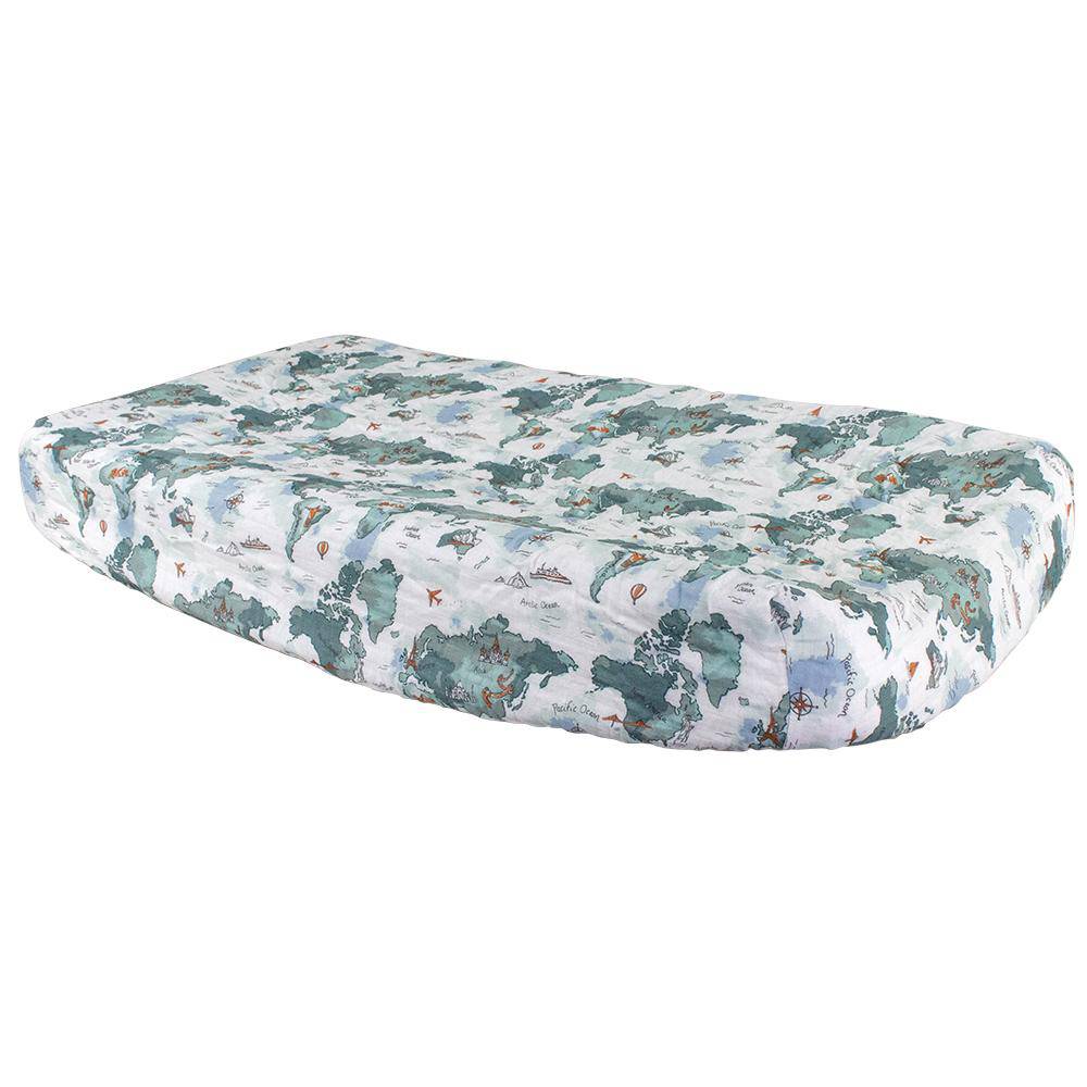 World Map Oh So Soft Muslin Changing Pad Cover Changing Pad Cover Bebe au Lait