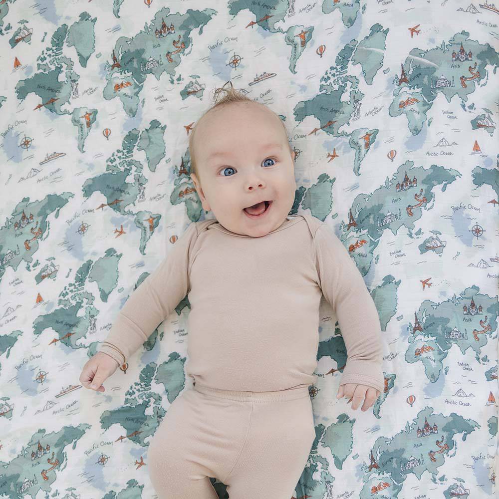 World Map Oh So Soft Muslin Crib Sheet Crib Sheet Bebe au Lait