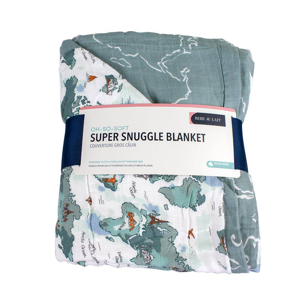 World Map + Someday Oh So Soft Muslin Super Snuggle Blanket Super Snuggle Blanket Bebe au Lait