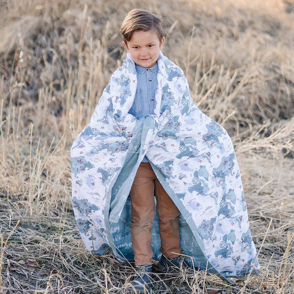 World Map + Someday Oh So Soft Muslin Super Snuggle Blanket Super Snuggle Blanket Bebe au Lait