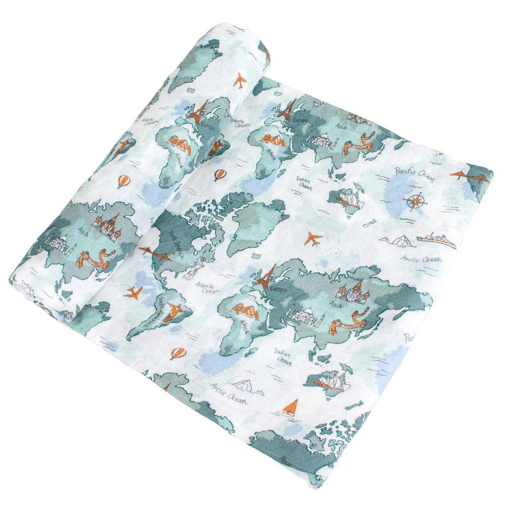 Muslin Swaddle Blanket Set Oh So Soft World Map + Someday Swaddle Blanket Bebe au Lait