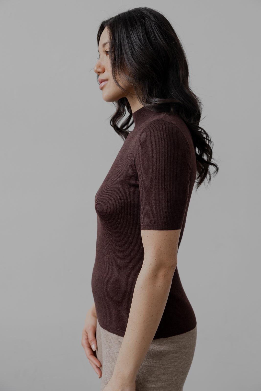 Mock Ribbed Pullover In Ultra Fine Alpaca Silk - Mahogany