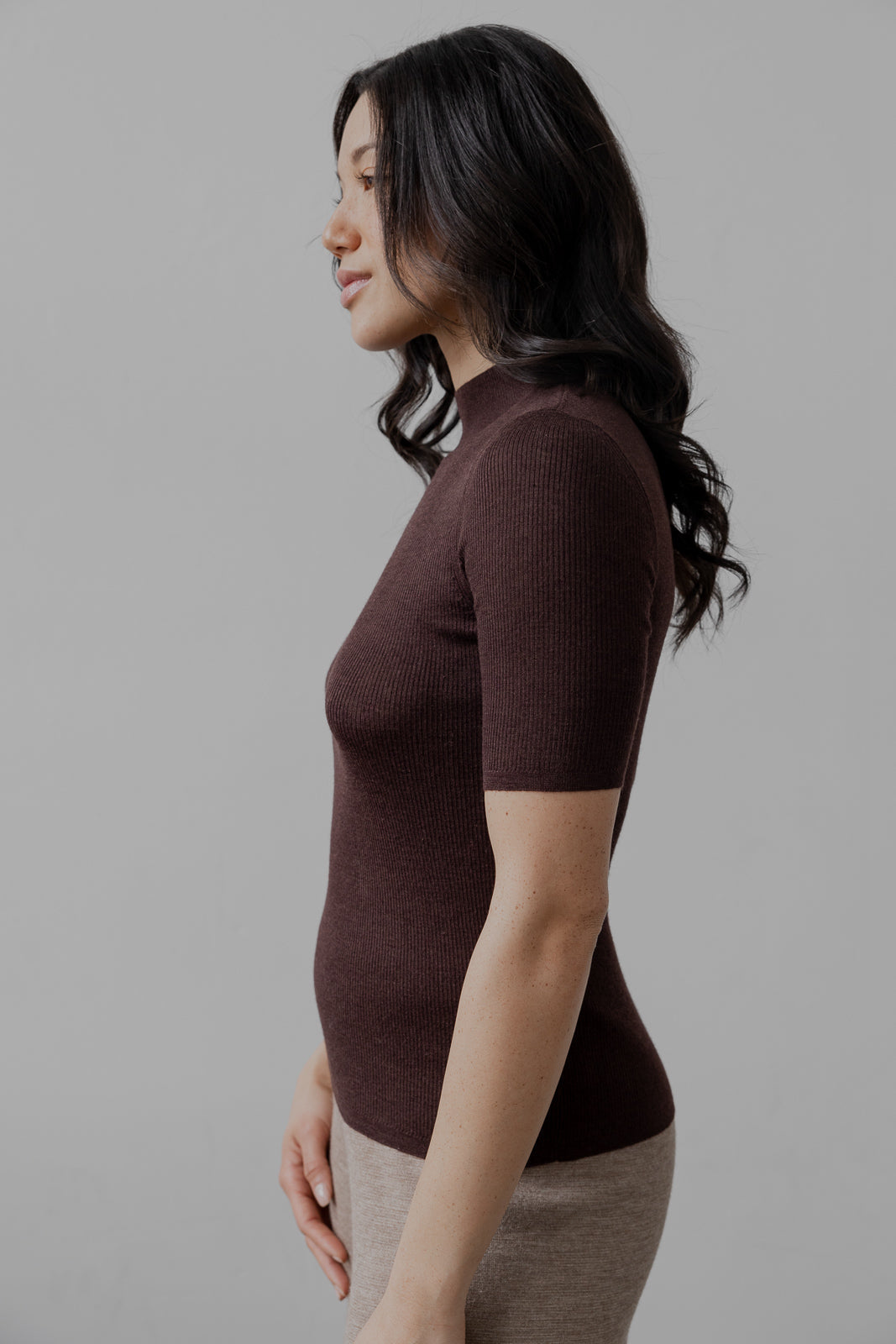 Mock Ribbed Pullover In Ultra Fine Alpaca Silk - Mahogany