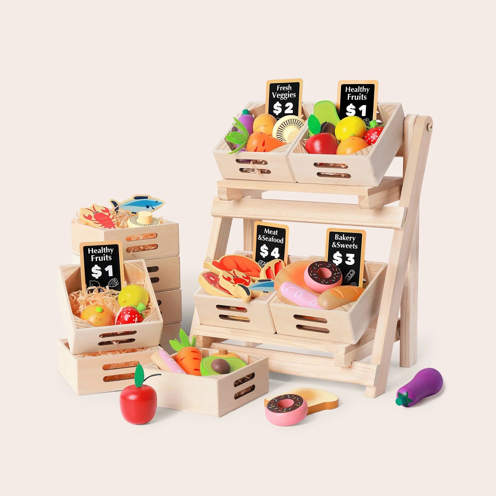 Tiny Land® Wooden Play Food For Kitchen with NO rack Pretend Play Tiny Land