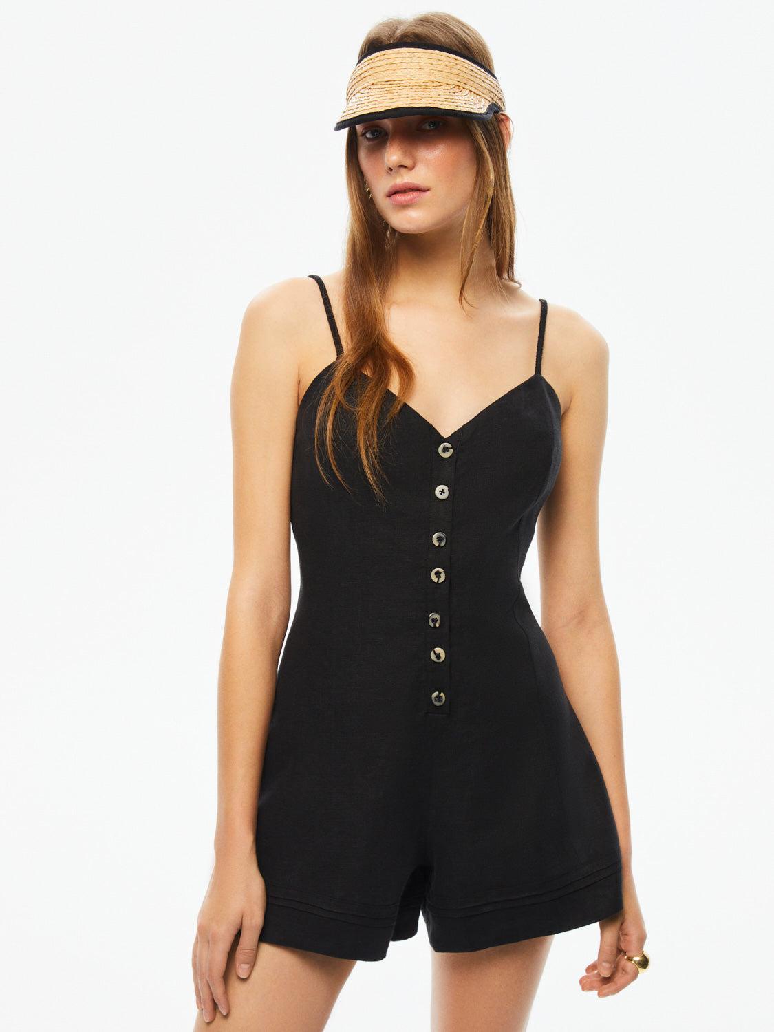 Mini Linen Jumpsuit - Black