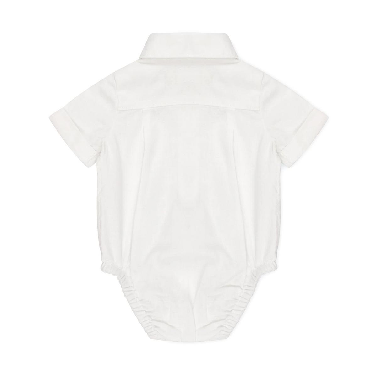 Short Sleeve Button Down Bodysuit - White Linen
