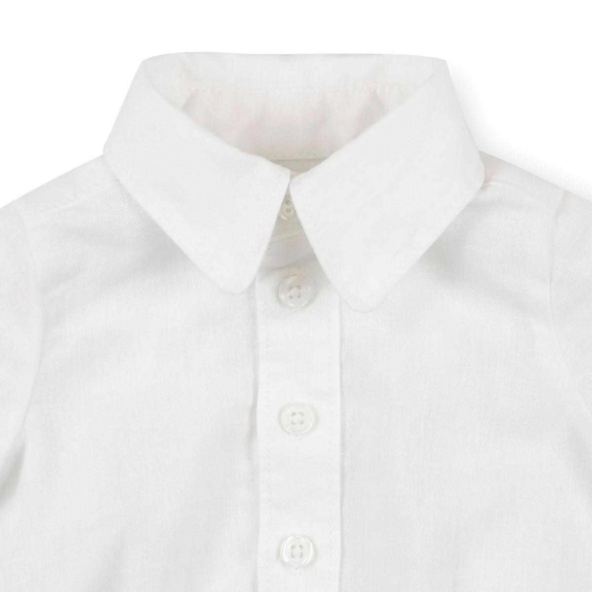 Short Sleeve Button Down Bodysuit - White Linen