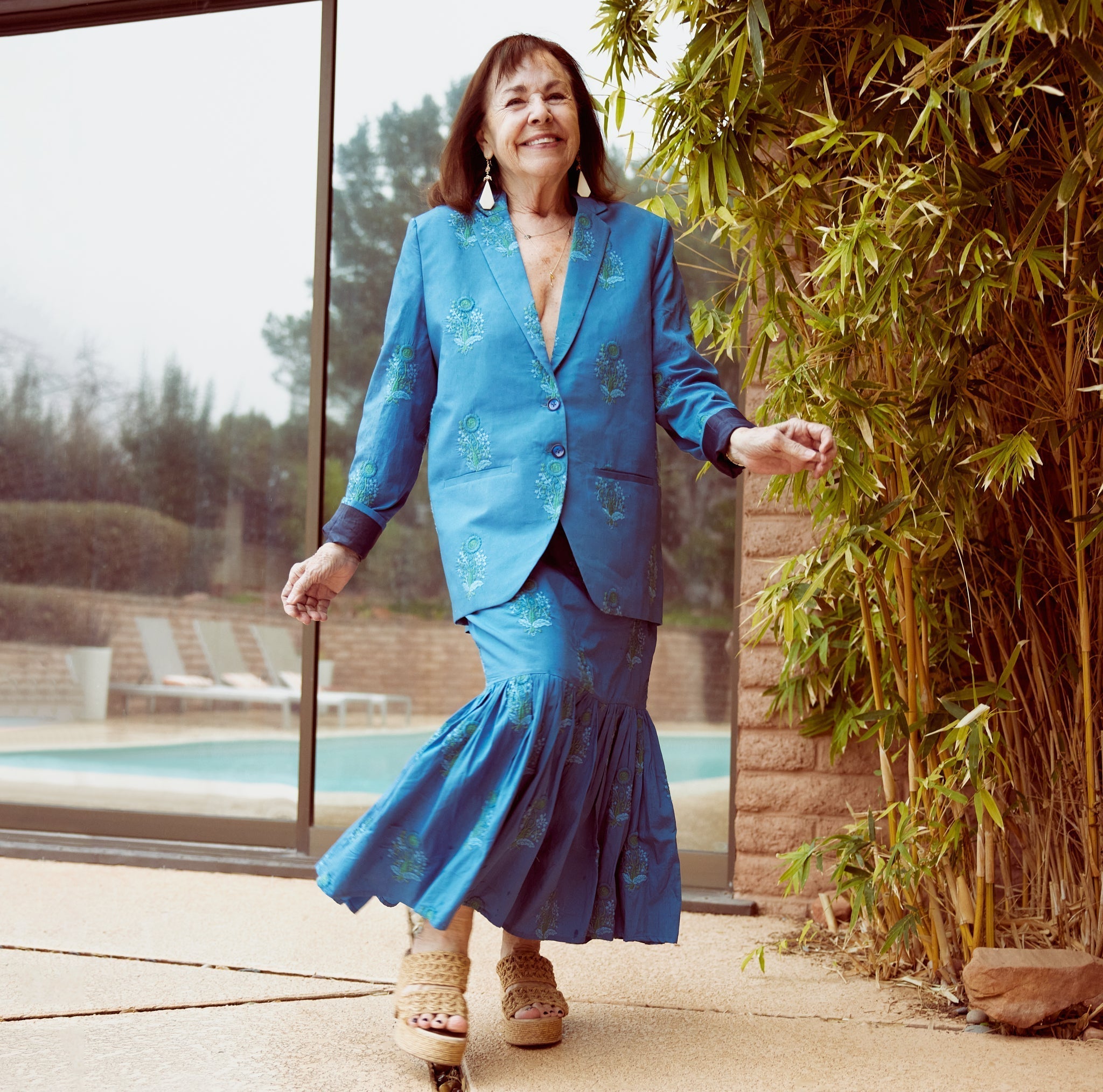 Brook Embroidered Fluted Skirt - Prussian Blue/Placed Floral Embroidery