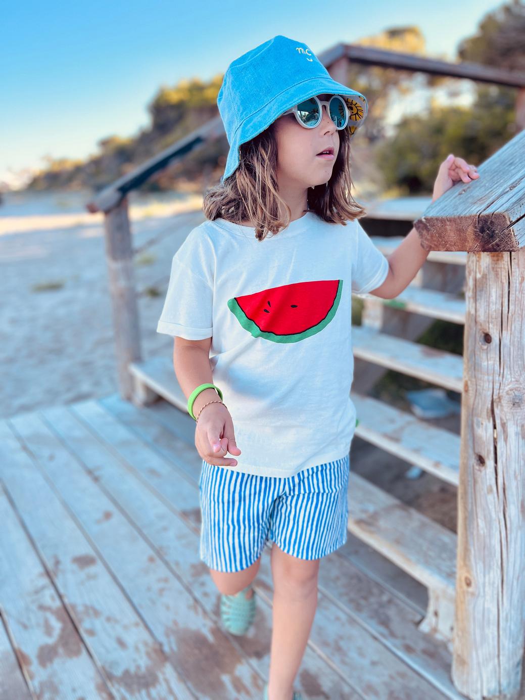 Recycled Cotton Watermelon Slice Kid T-shirt - Natural