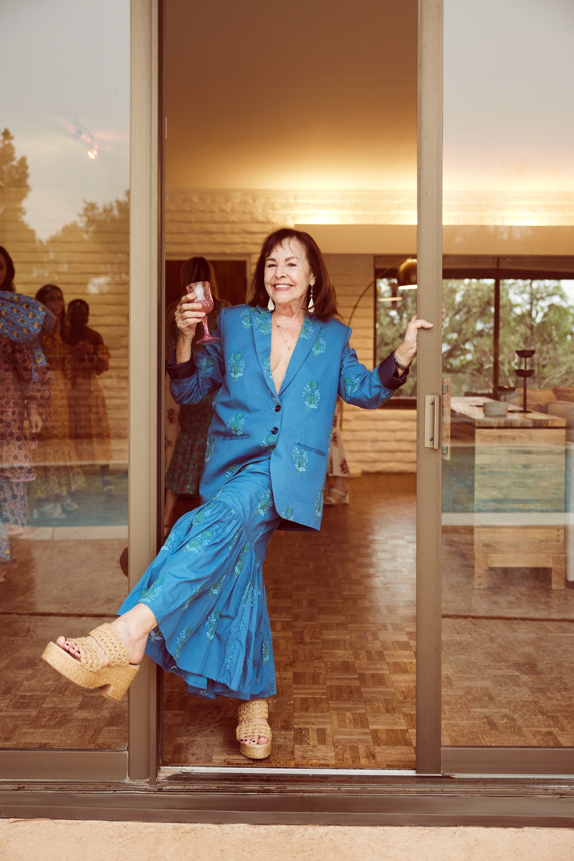 Brook Embroidered Fluted Skirt - Prussian Blue/Placed Floral Embroidery