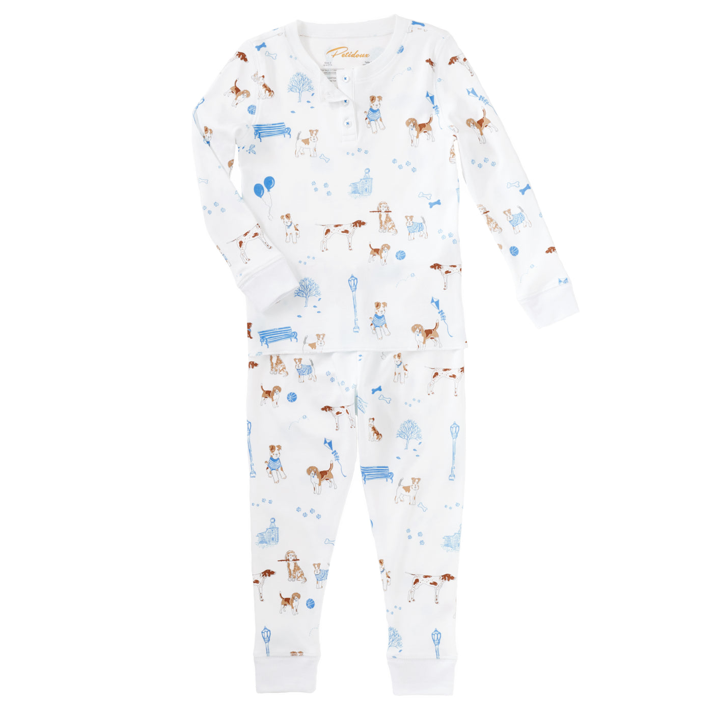 Long Sleeve Pyjama Set - Blue Pawprints in the Park