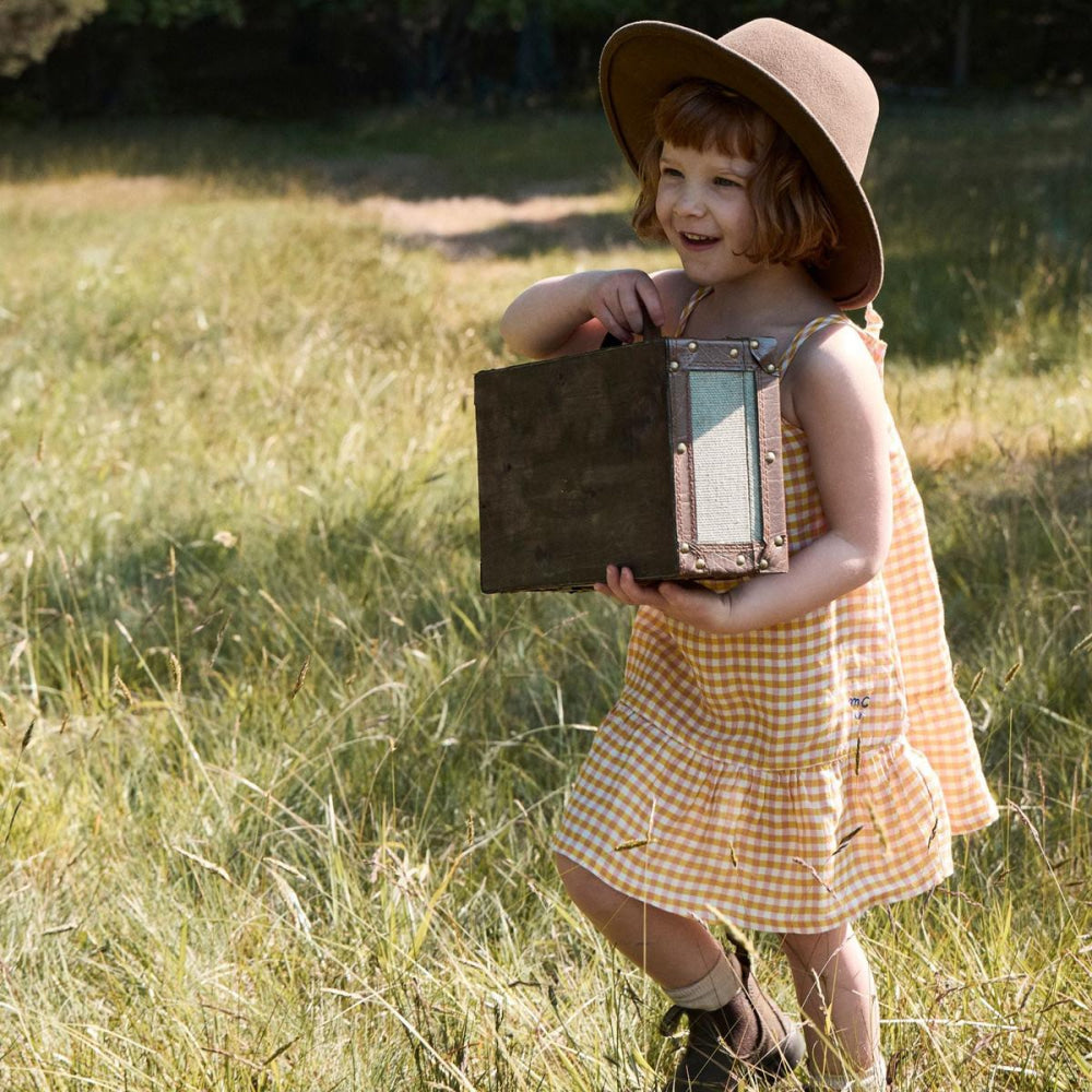 Yellow Gingham Linen Kid Dress - Natural/cyber Yellow