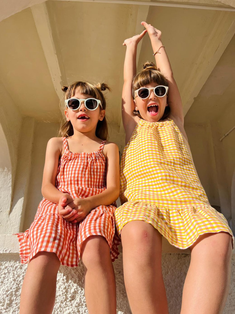 Yellow Gingham Linen Kid Dress - Natural/cyber Yellow