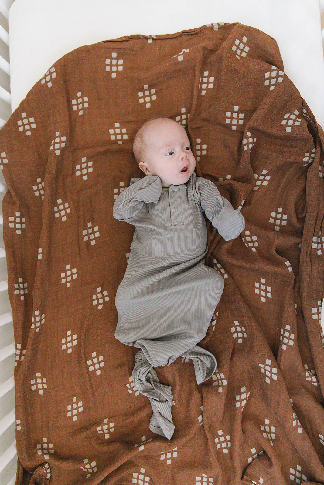 Grey Organic Cotton Ribbed Knot Gown Mebie Baby