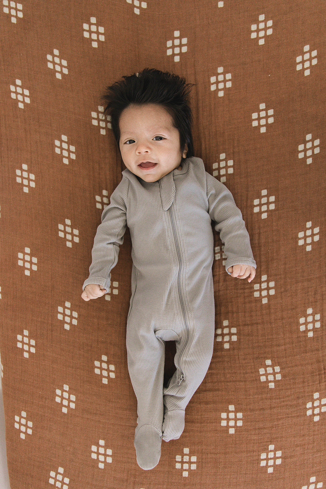 Grey Organic Cotton Ribbed Zipper Mebie Baby