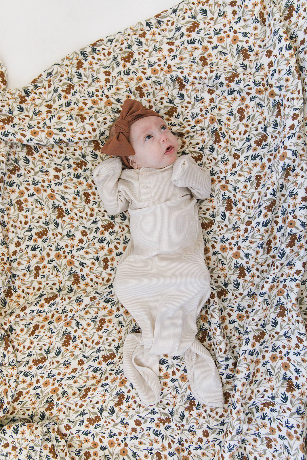 Vanilla Organic Cotton Ribbed Knot Gown  Mebie Baby