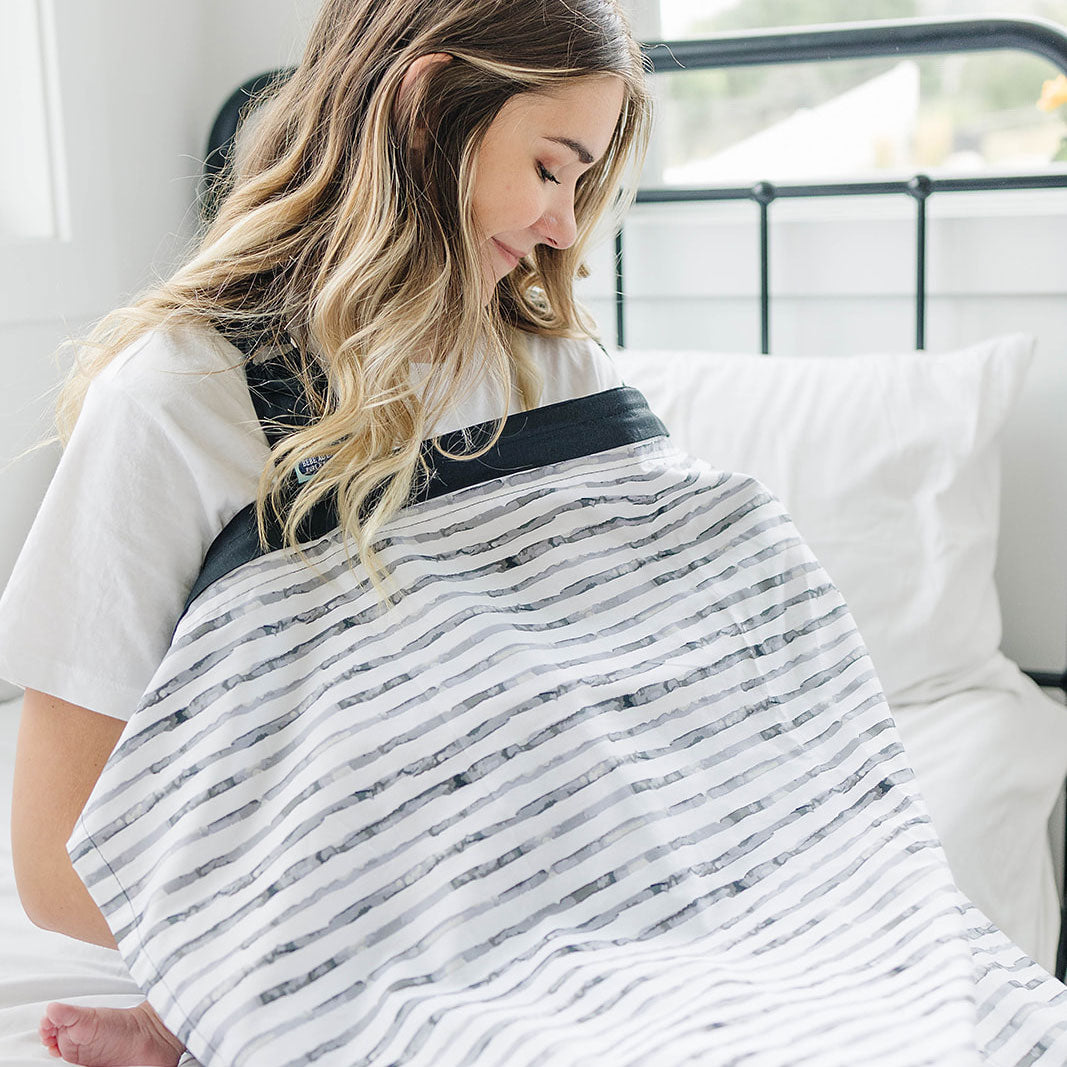 Zip & Switch Nursing Cover - Grey & Stripes Nursing Cover Bebe au Lait