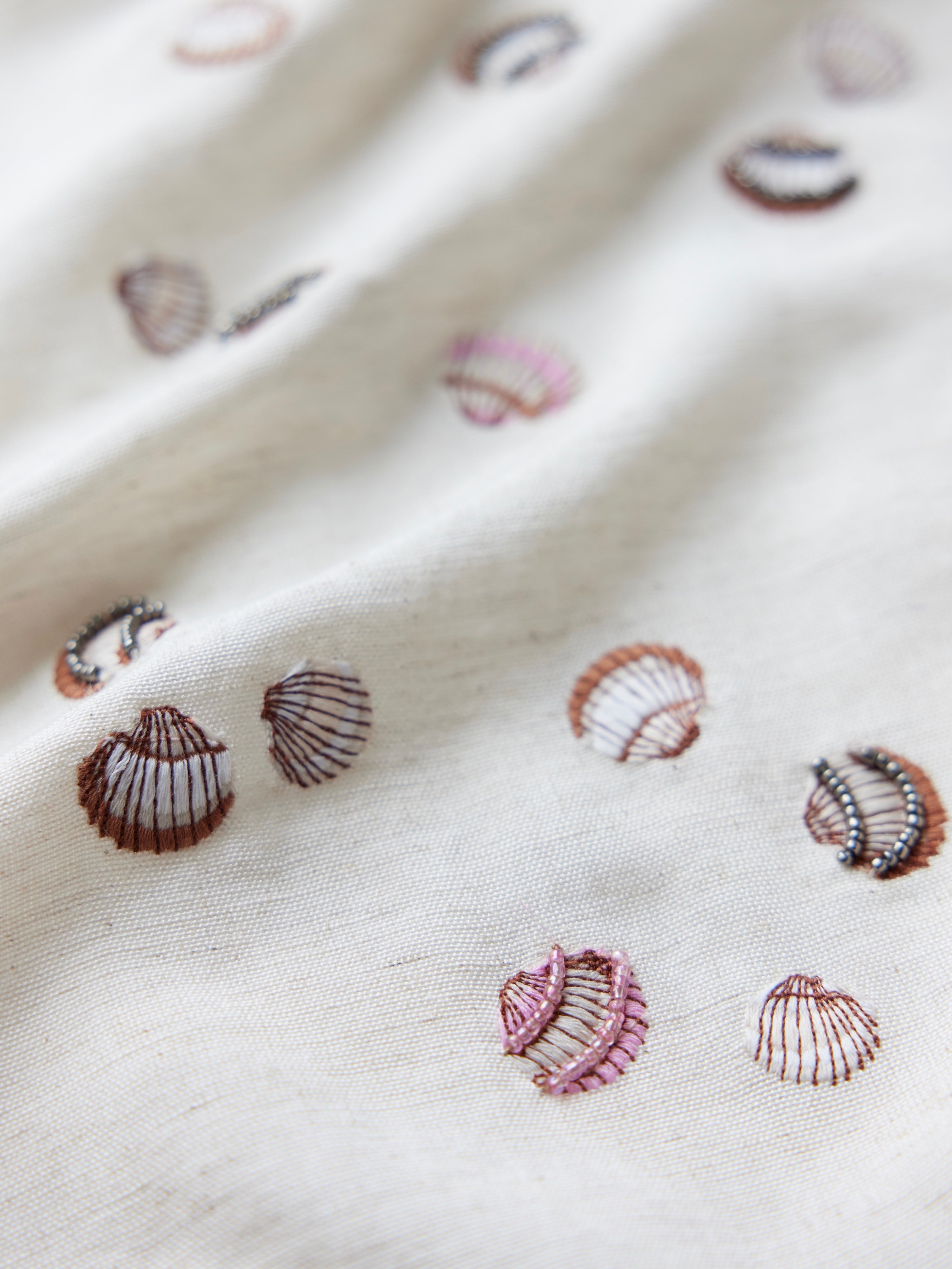 Katty Beaded Embroidered Mini Dress With Puka Fringe - Light Sand/Beaded Embroidered Shells With Puka Beaded Fringe