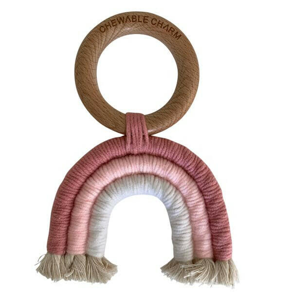 Rainbow Macrame Teether Baby Essentials Chewable Charm Rose + Blush