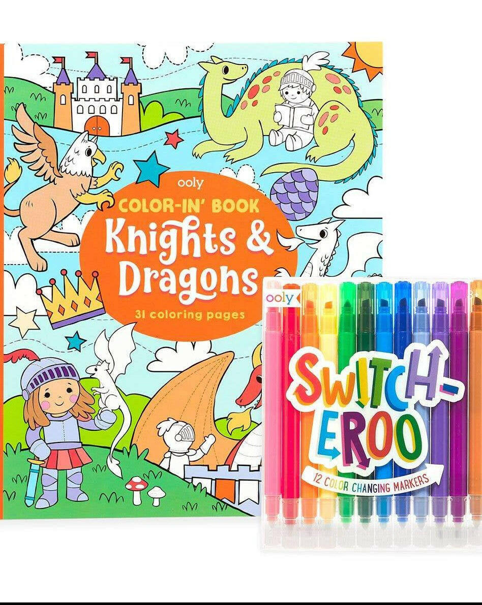 Knights And Dragon Switcheroo Coloring Pack Art Supplies OOLY - Art & School Supplies