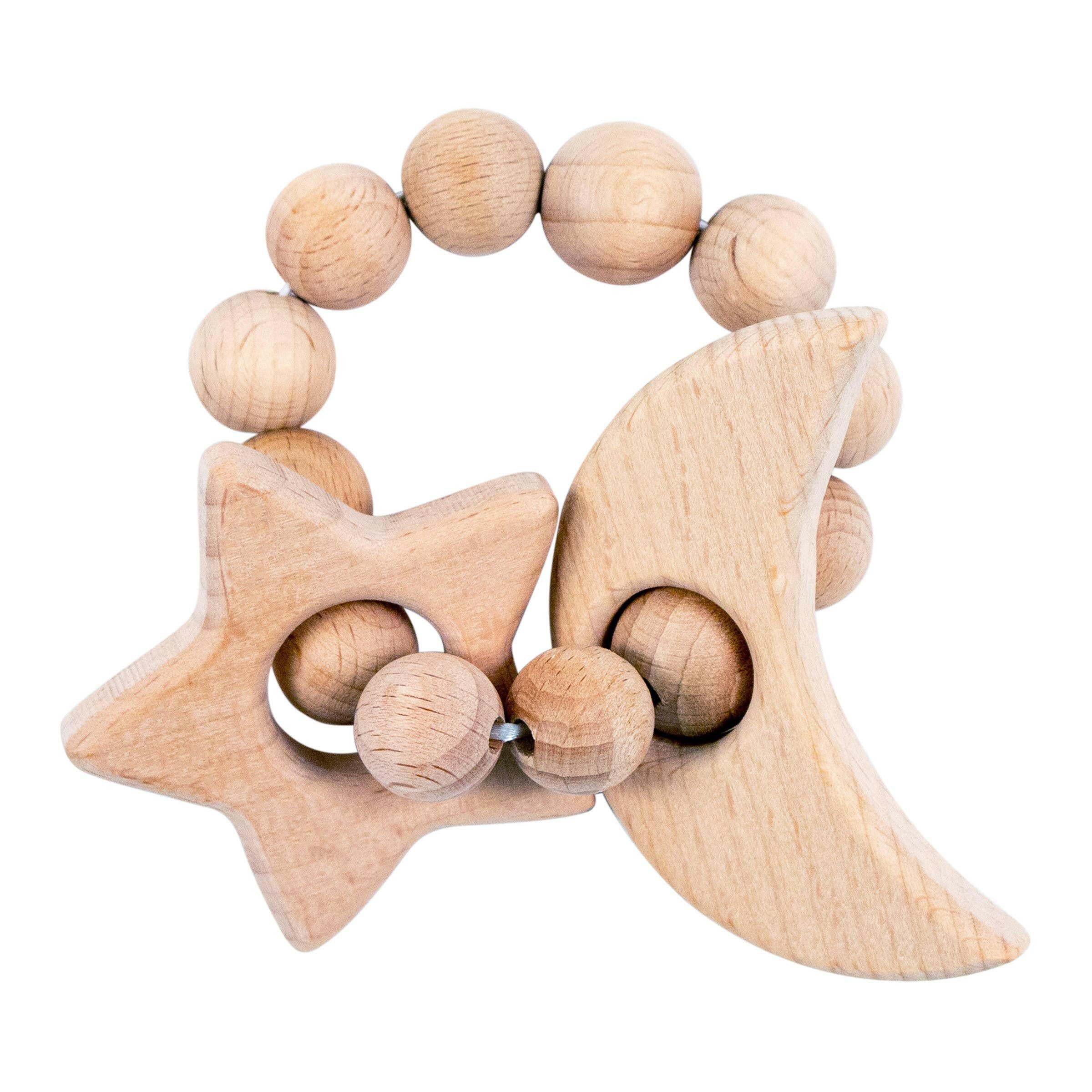 Moon & Star Natural Wooden Teether Baby Essentials Bebe Au Lait