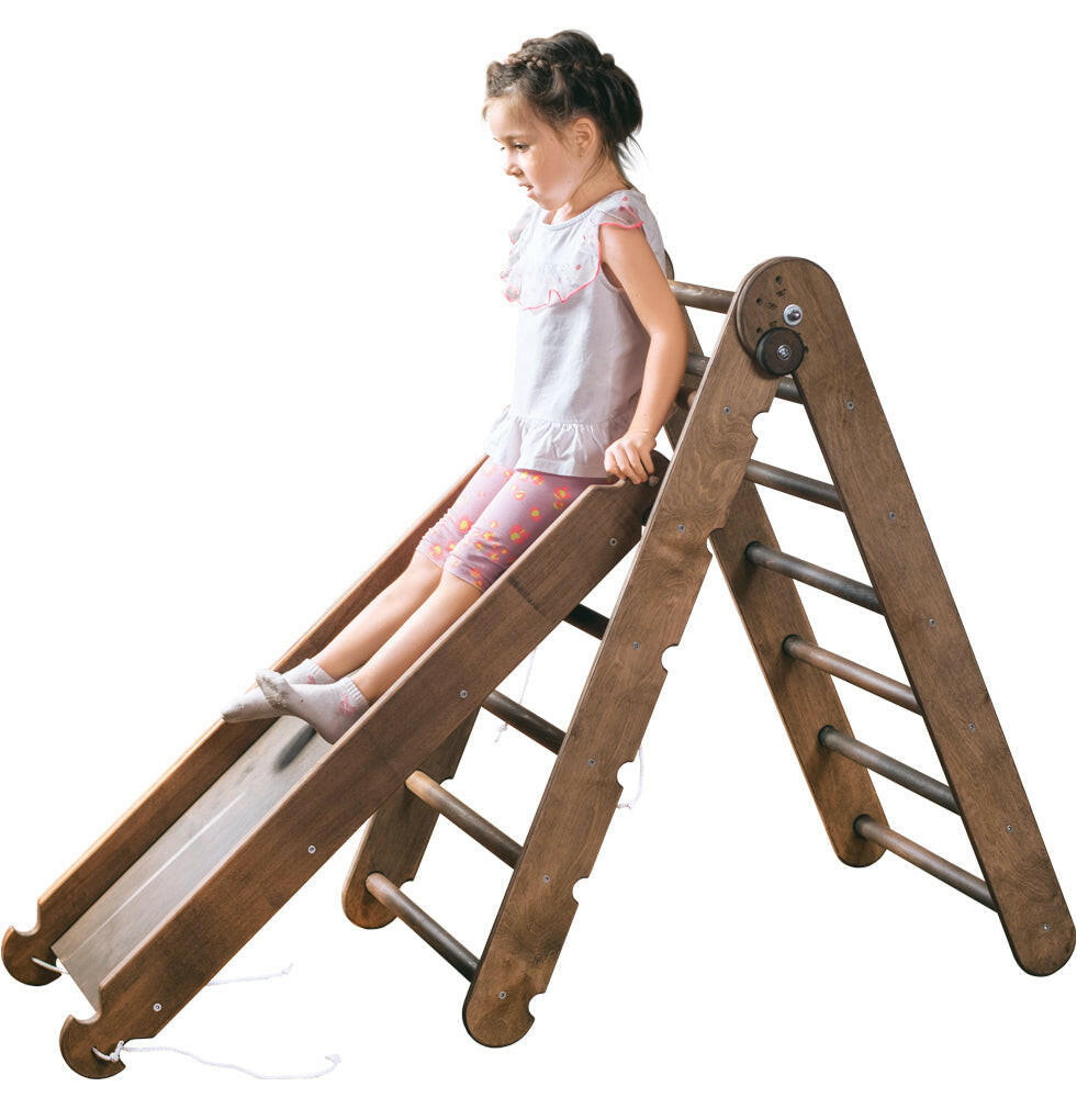 2in1 Montessori Climbing Set: Triangle Ladder + Slide Board/Ramp – Beige 2in1 Playsets Goodevas Chocolate