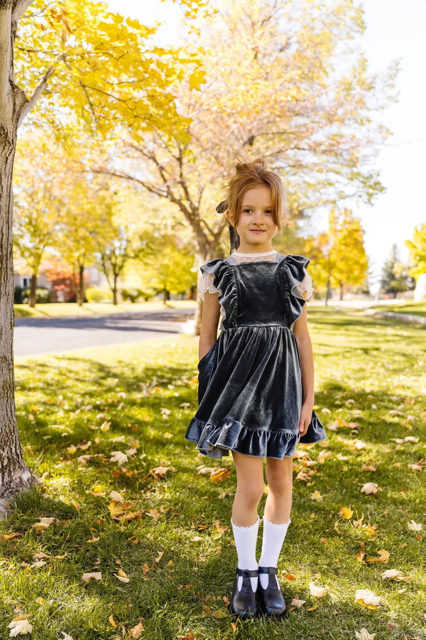 Pinny Dress in Blue Velvet dress Ollie Jay