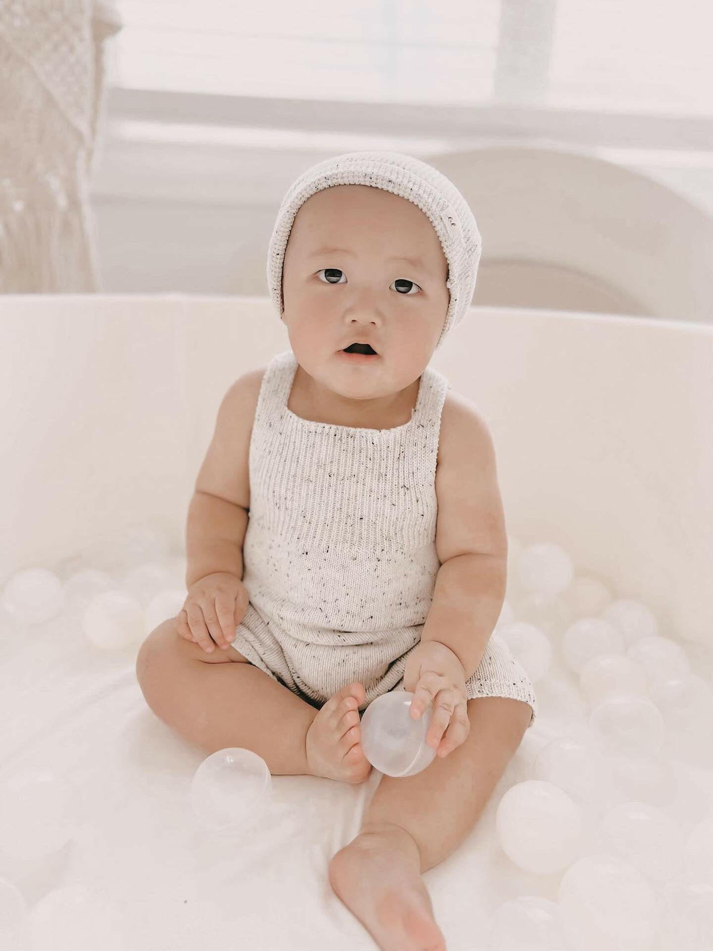 Luna + Luca Rib Detail Short Romper - Black Speckle Luna + Luca