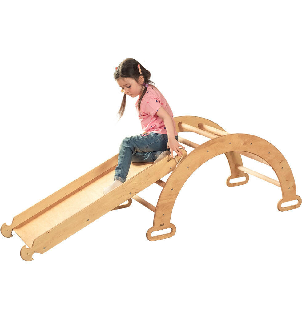 2in1 Montessori Climbing Frame Set: Arch/Rocker Balance + Slide Board/Ramp - Beige 2in1 Playsets Goodevas Beige