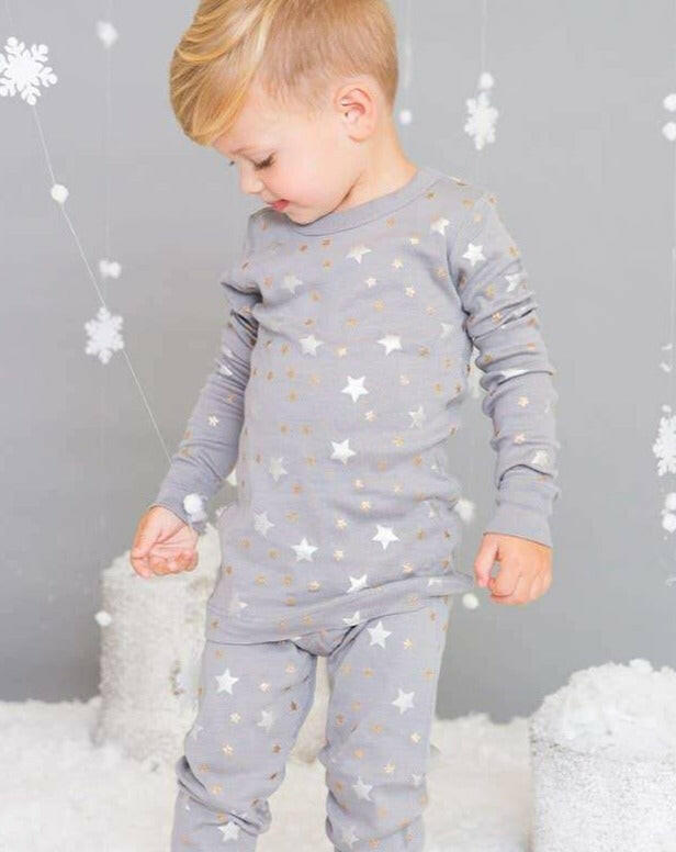 Organic Long Sleeve Pajamas - Stars Gray Pajamas Skylar Luna