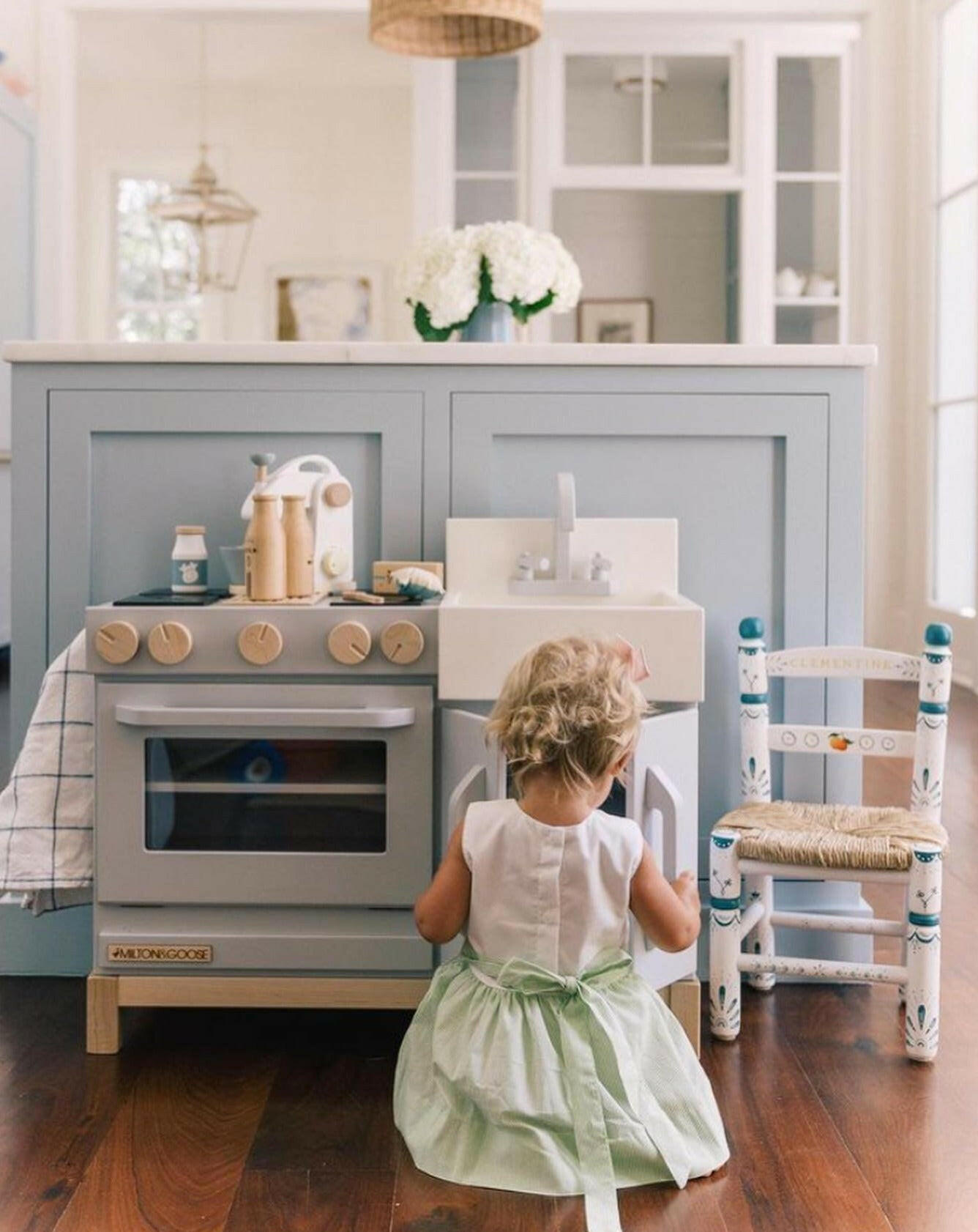 Wooden Toddler Play Kitchen - Gray Kids Toys Milton & Goose