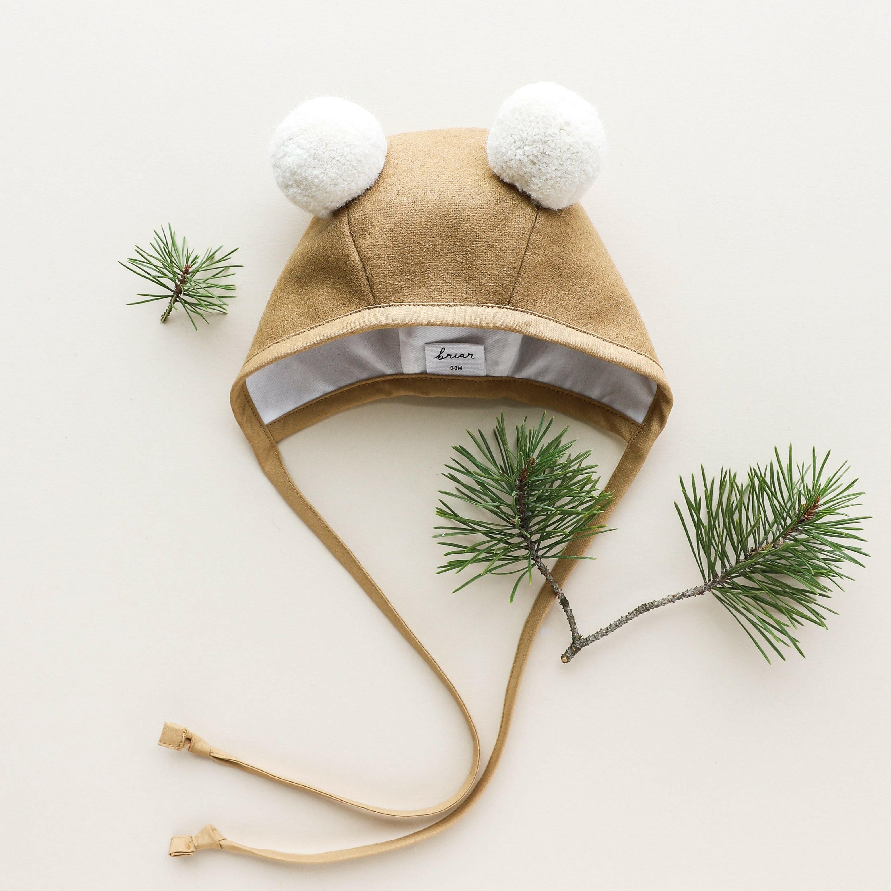 Camel Double Pom Bonnet Cotton-Lined Bonnets Briar Baby®