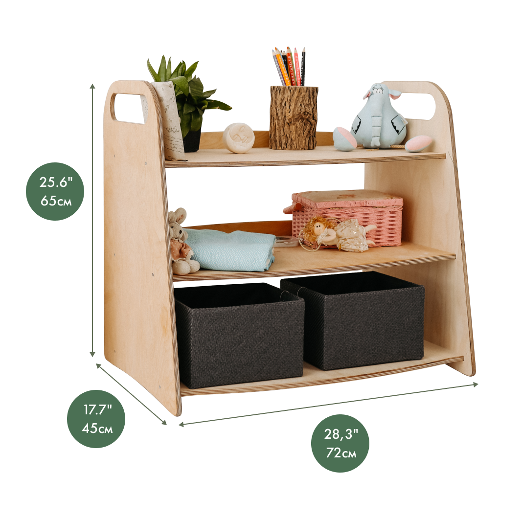 2in1 Montessori Shelves Set: Bookshelf + Toy Shelf – Beige Shelves Goodevas