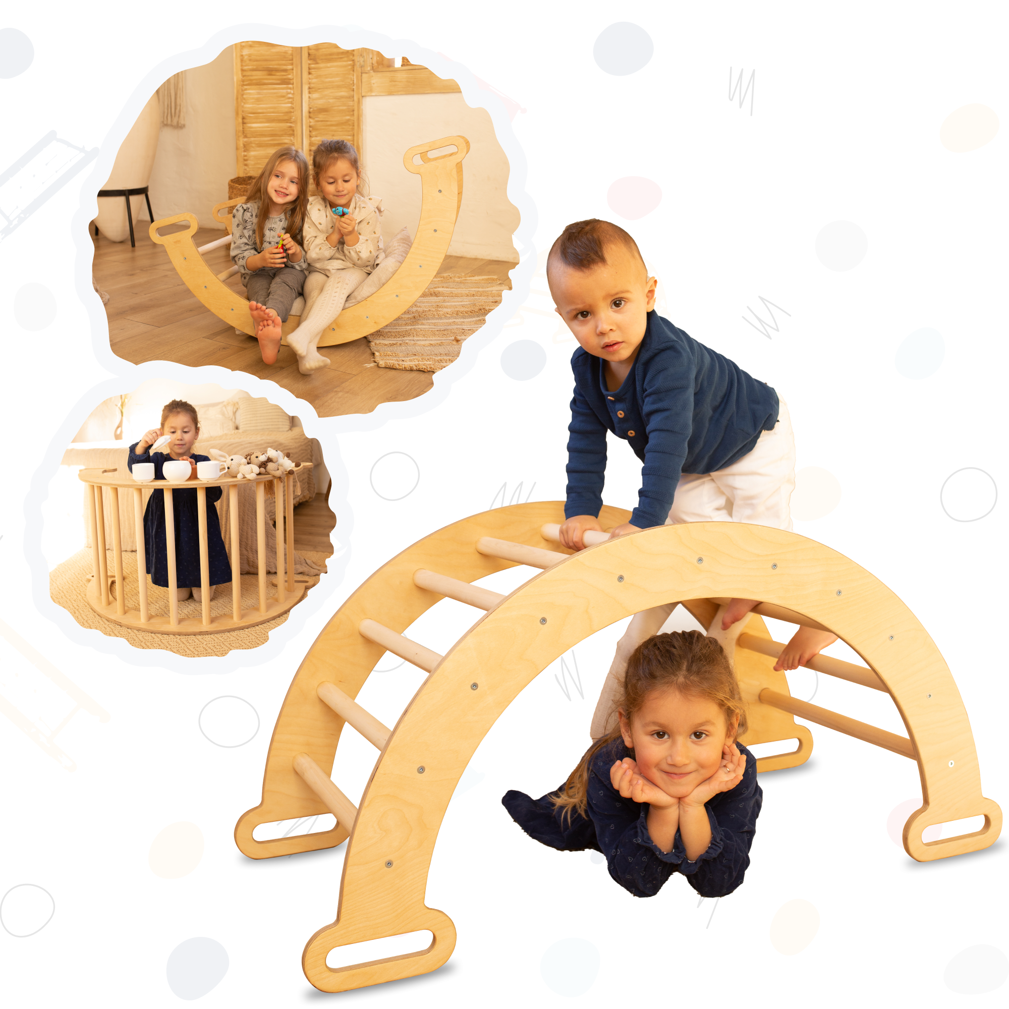 Climbing Arch & Rocker Balance - Montessori Climbers for Kids 1-7 y.o. – Beige Single Ladders Goodevas Beige