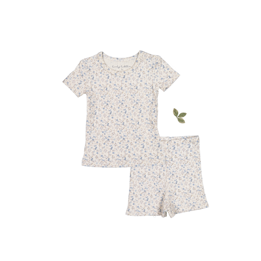 Printed Short Sleeve Tee + Short Lovely Littles 6m Dusty Blue Floral