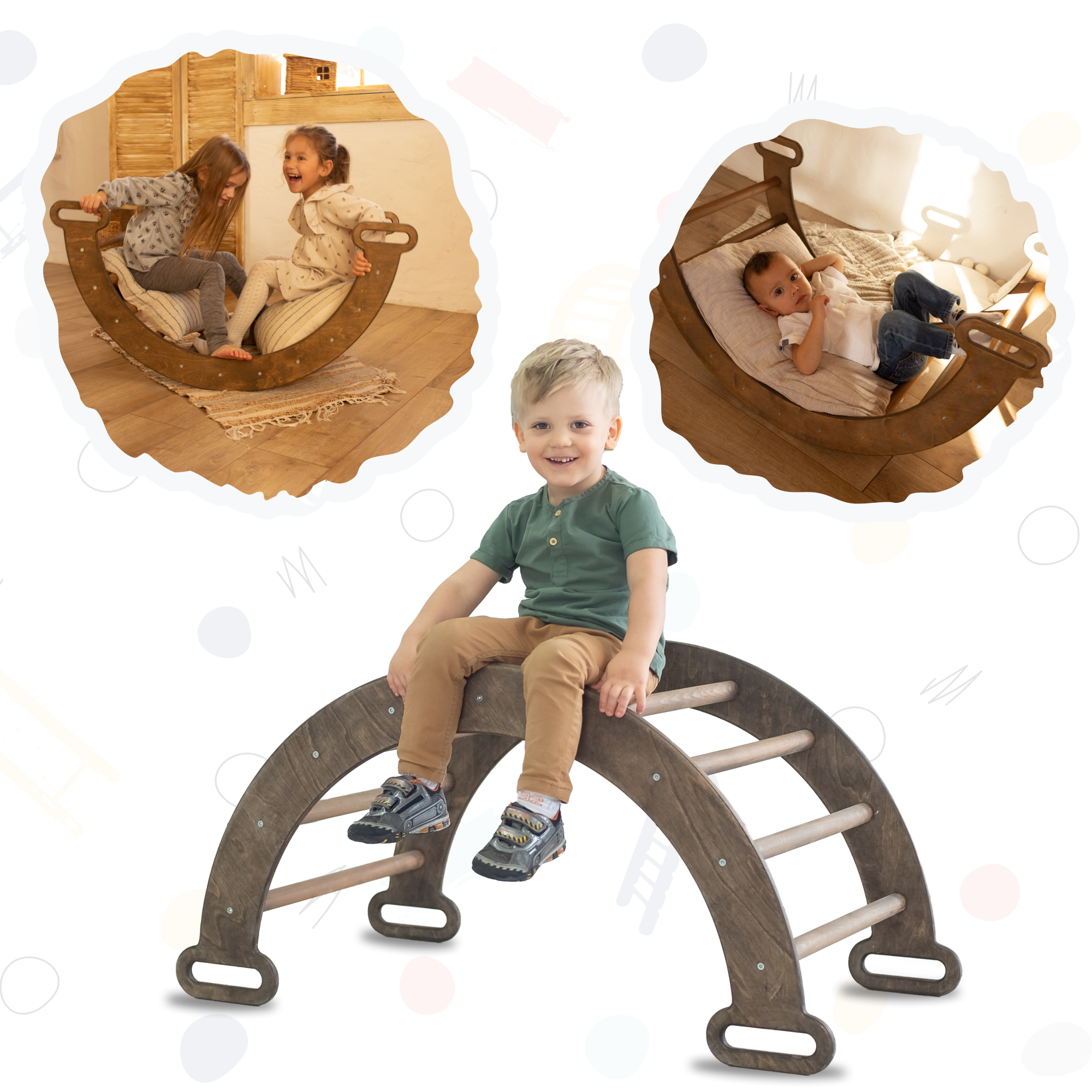 Climbing Arch & Rocker Balance - Montessori Climbers for Kids 1-7 y.o. – Chocolate Single Ladders Goodevas Chocolate