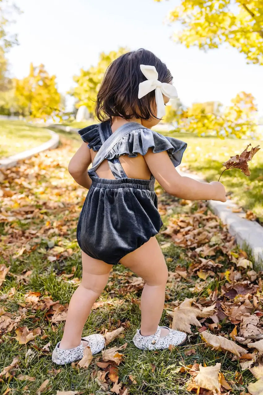 Emmy Romper in Blue Velvet Ollie Jay